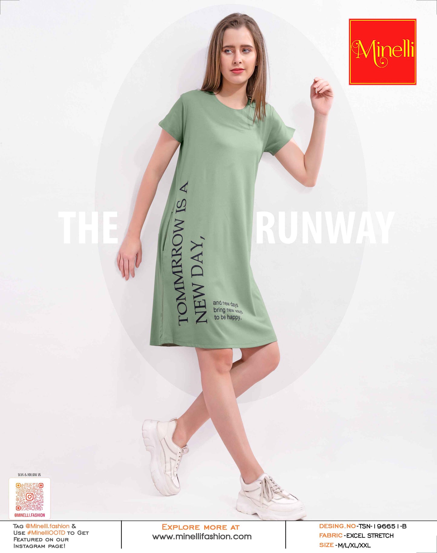 L.Green-Colored Printed Short Nightdress