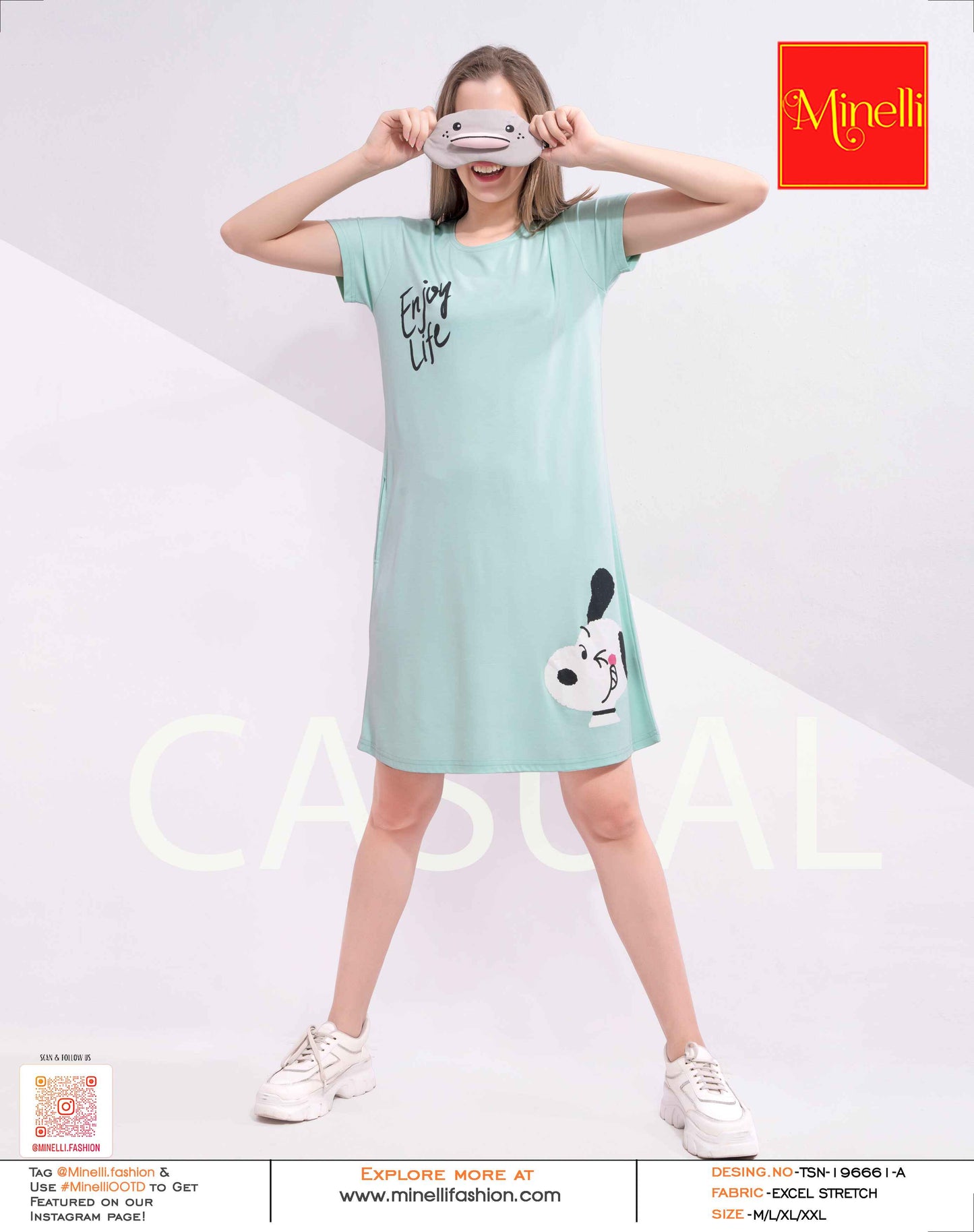 Aqua-Colored Printed Short Nightdress