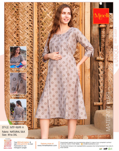 Pinkish Grey-Colored Maternity Kurta