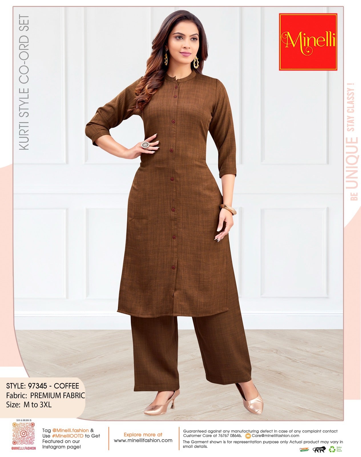 Coffee-Colored Kurti Style Co-Ord Set