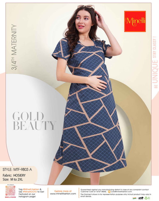 Dusky Blue-Colored Maternity Short Nightdress