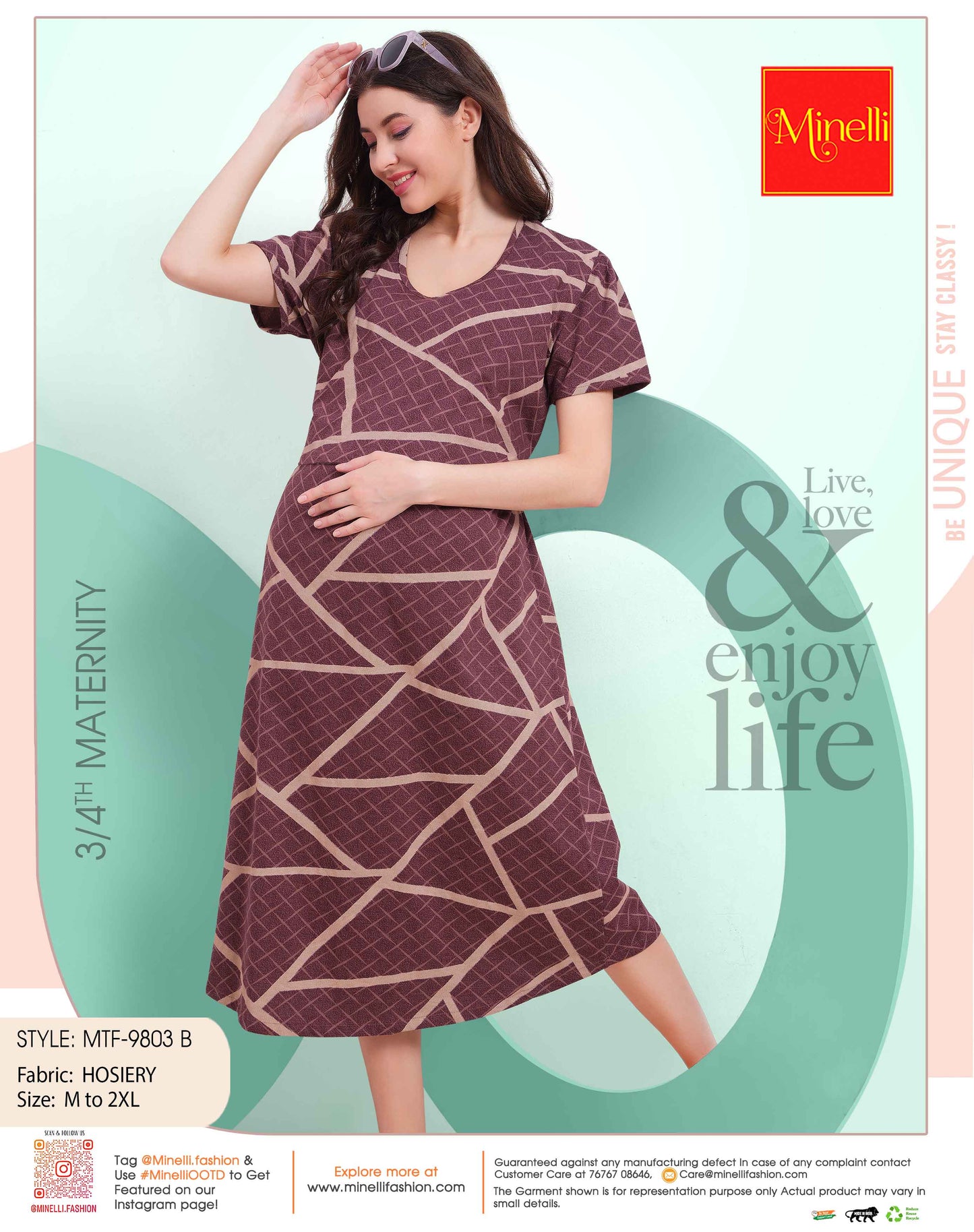 Rosy Finch-Colored Maternity Short Nightdress