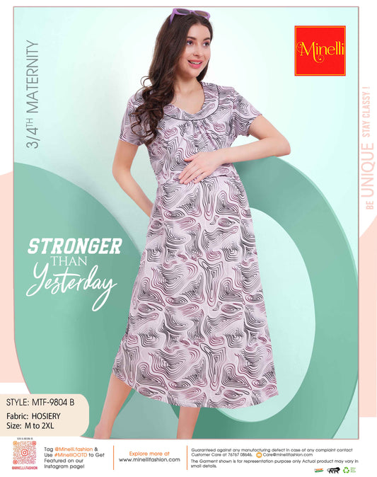 Grey-Colored Maternity Short Nightdress