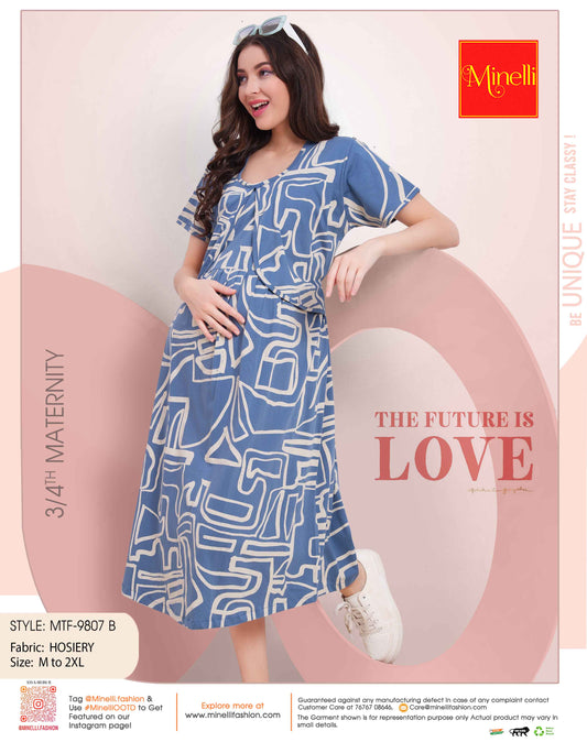 Greyish Blue-Colored Maternity Short Nightdress