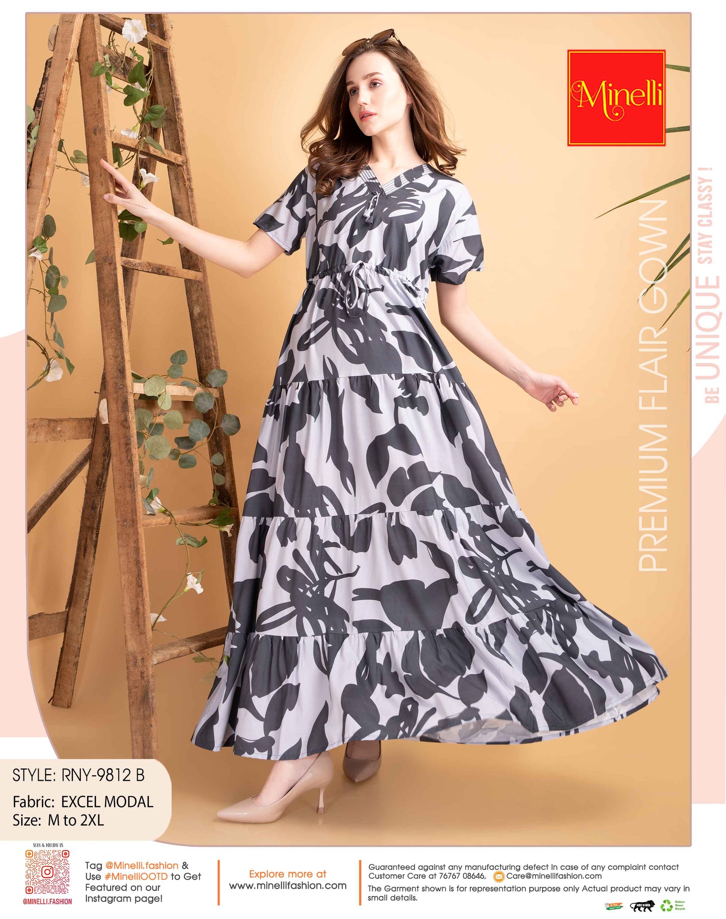 Womens Charcoal-Colored Premium Flare Gown