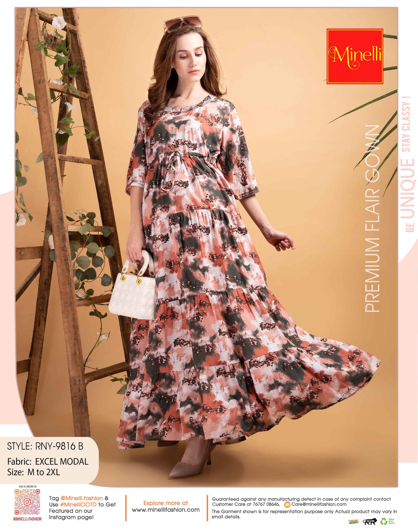 Womens Peach-Colored Premium Flare Gown