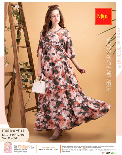 Womens Peach-Colored Premium Flare Gown