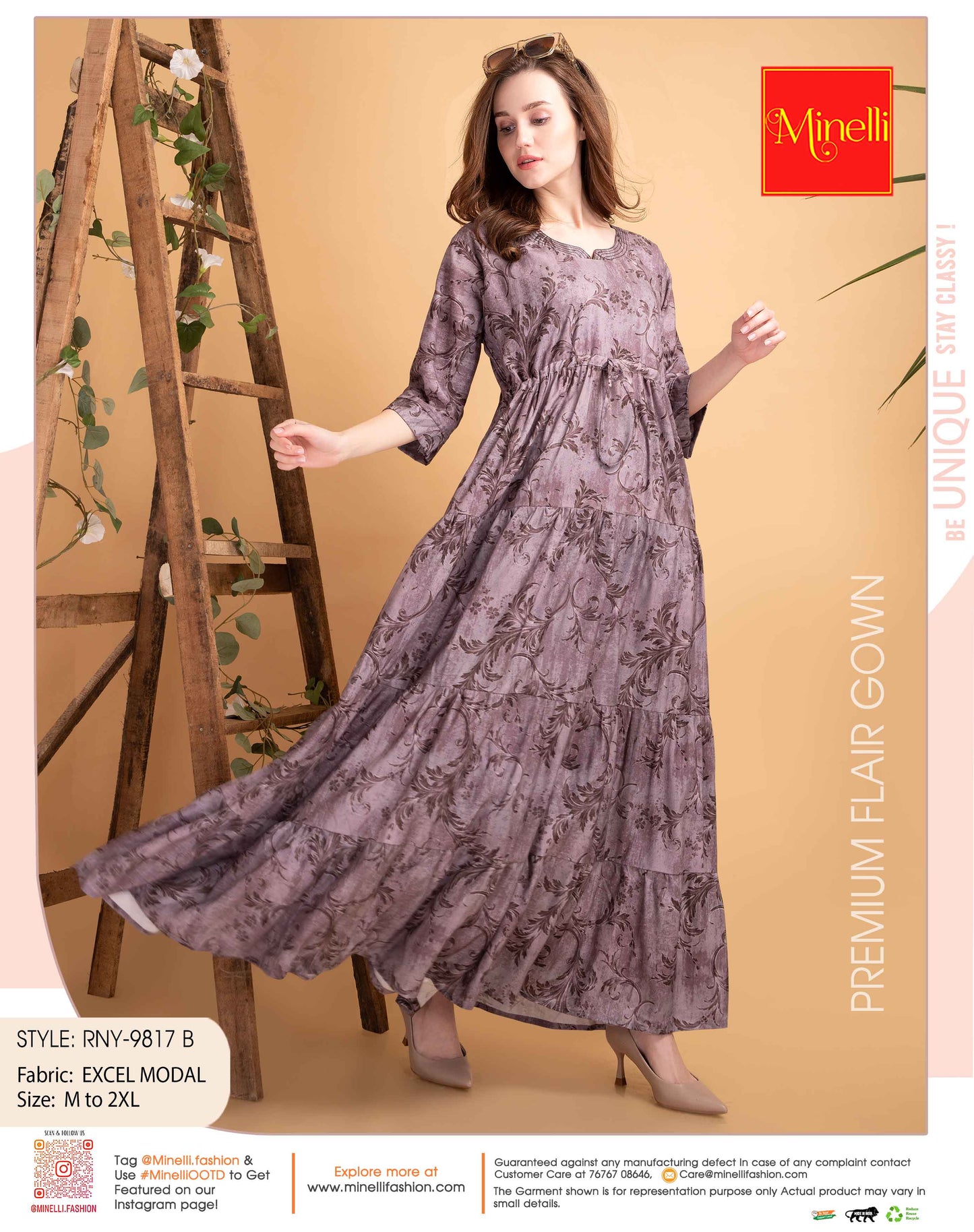 Womens Coffee-Colored Premium Flare Gown