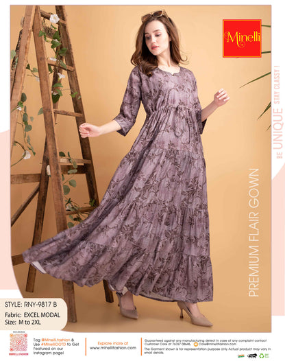 Womens Coffee-Colored Premium Flare Gown