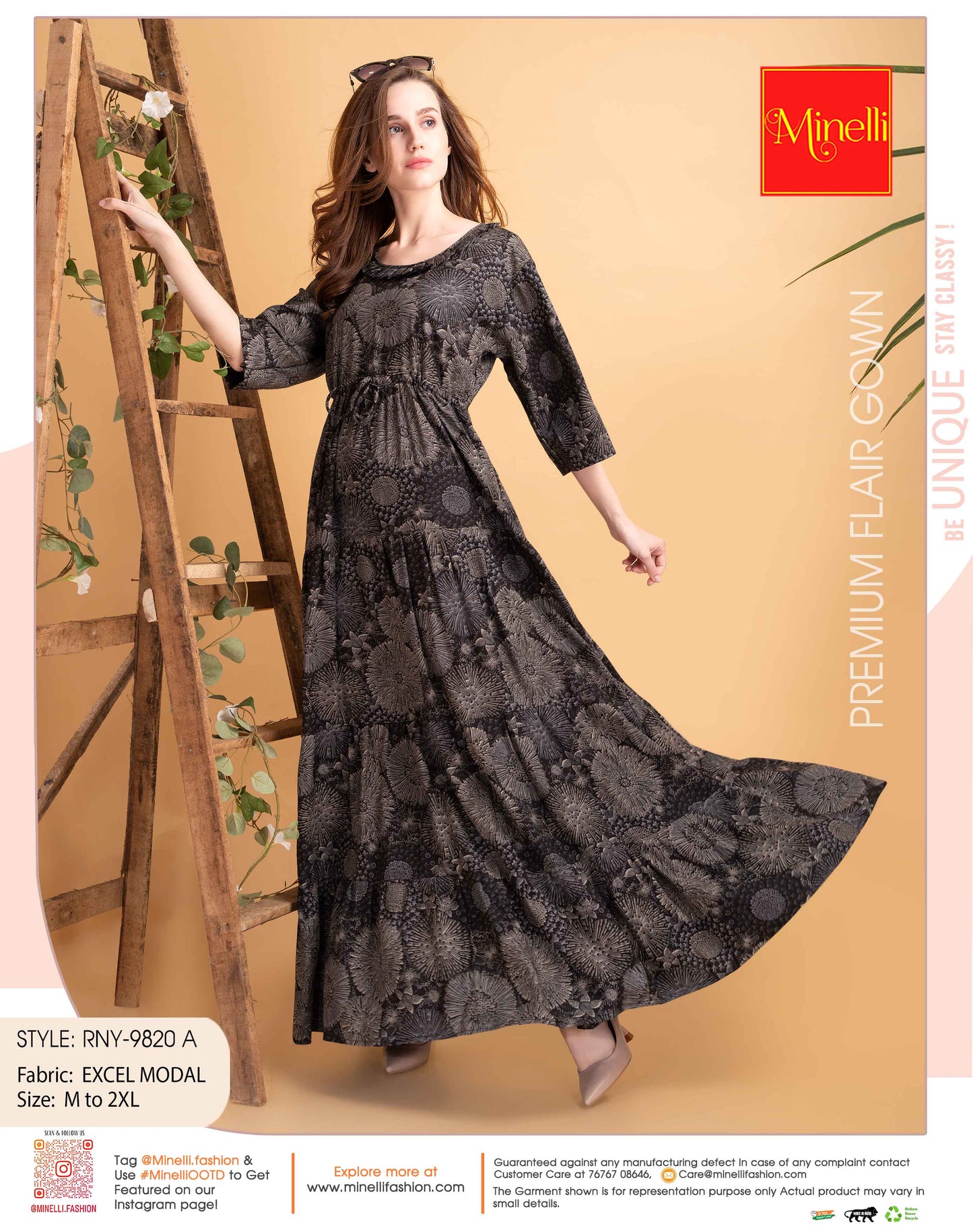 Womens Coffee-Colored Premium Flare Gown