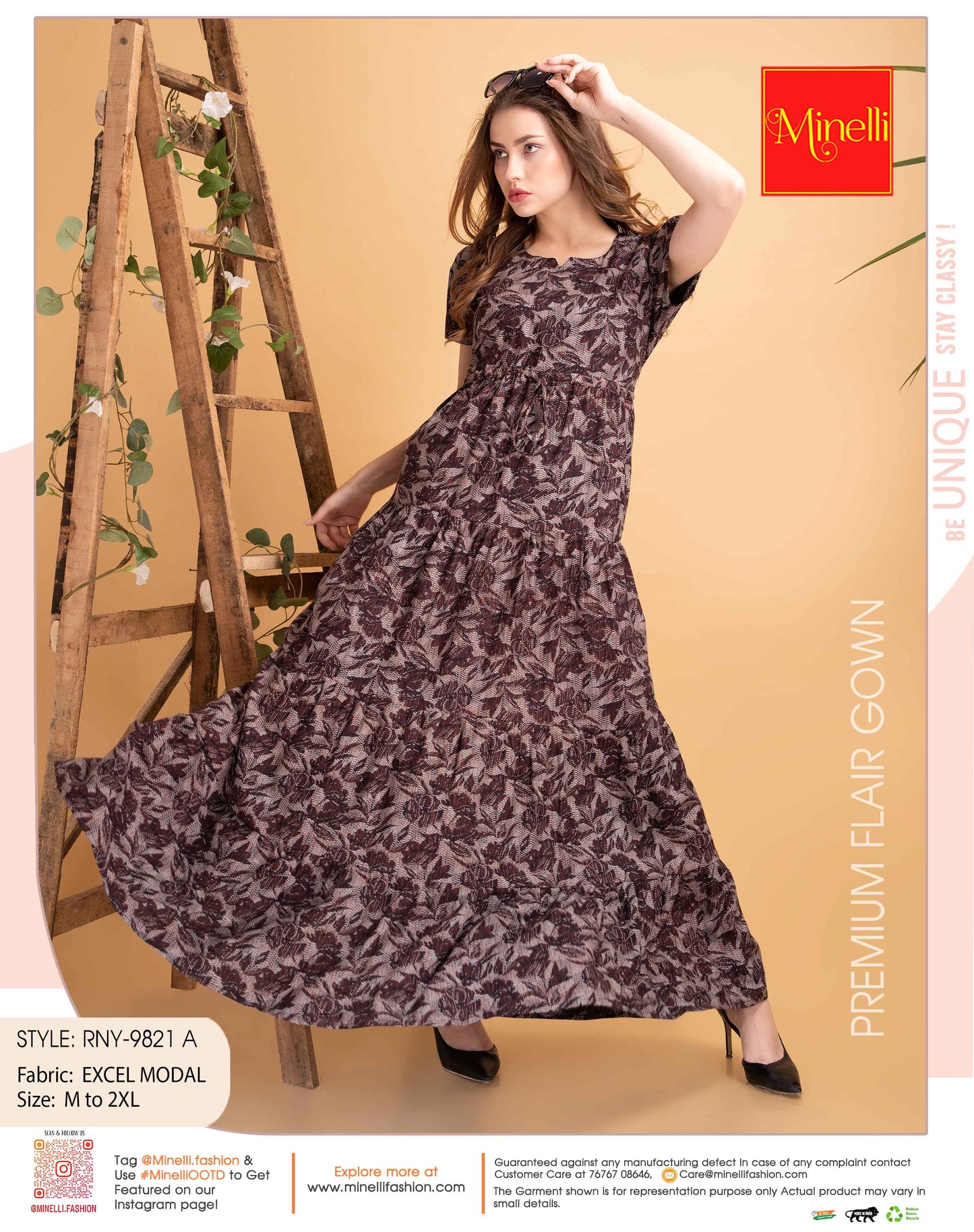 Womens Coffee-Colored Premium Flare Gown