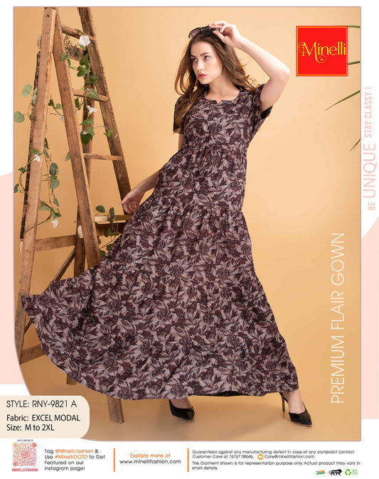 Womens Coffee-Colored Premium Flare Gown