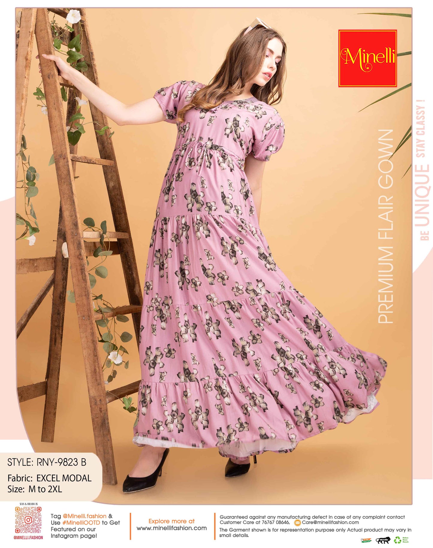 Womens Pink-Colored Premium Flare Gown