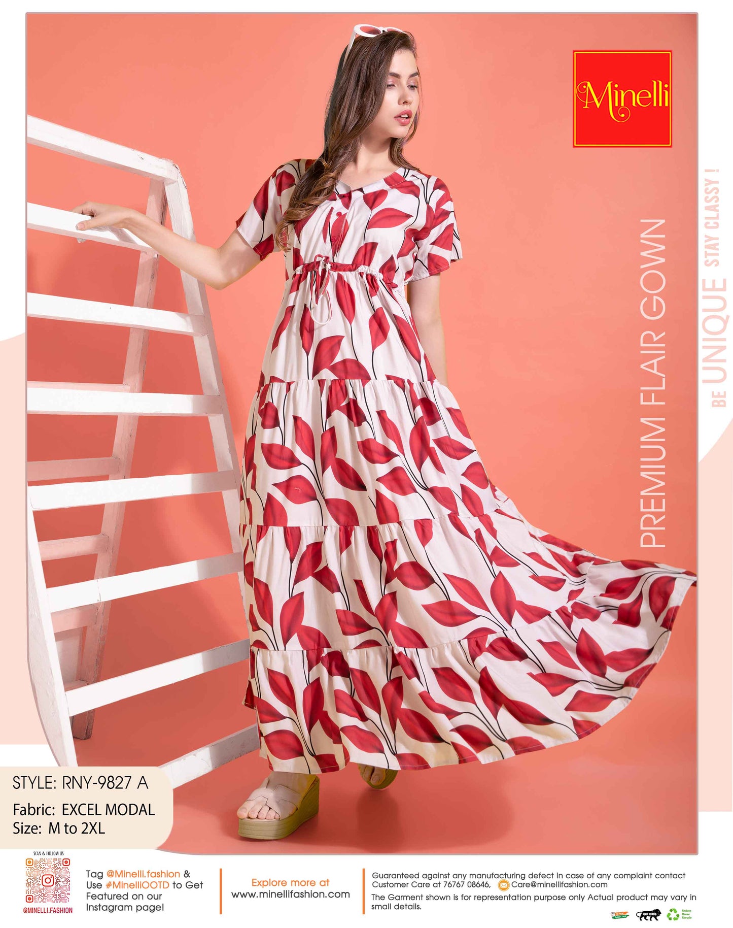 Womens Red-Colored Premium Flare Gown