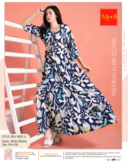 Womens Navy-Colored Premium Flare Gown