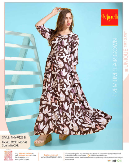 Womens Coffee-Colored Premium Flare Gown