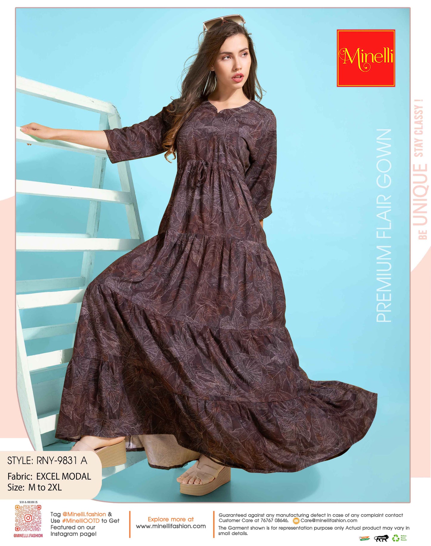 Womens Coffee-Colored Premium Flare Gown