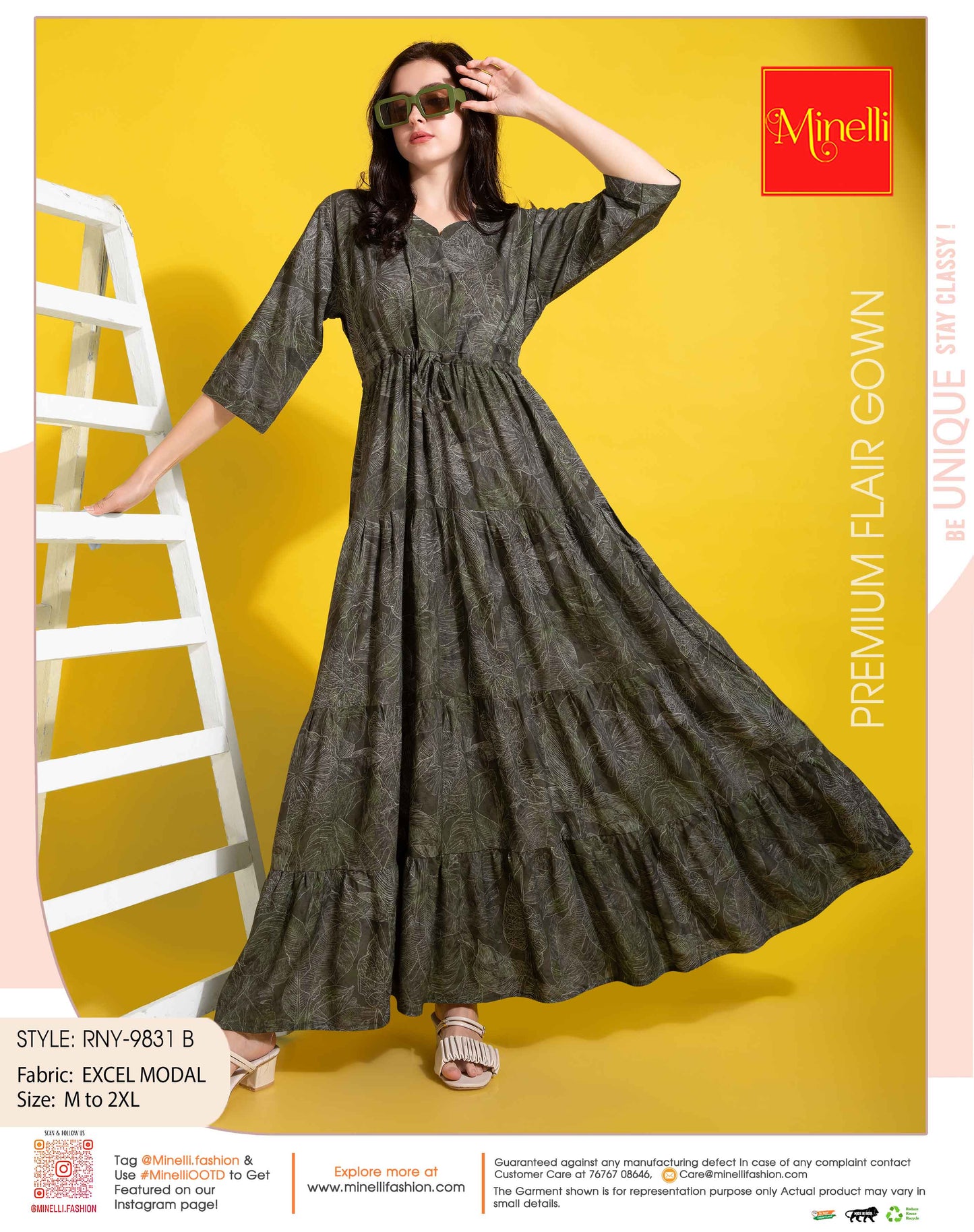 Womens Mehandi-Colored Premium Flare Gown