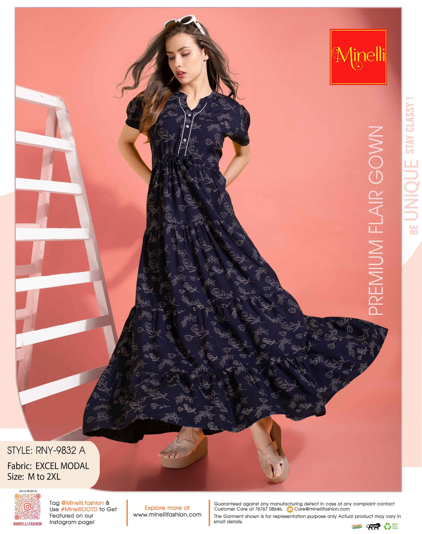 Womens Navy-Colored Premium Flare Gown