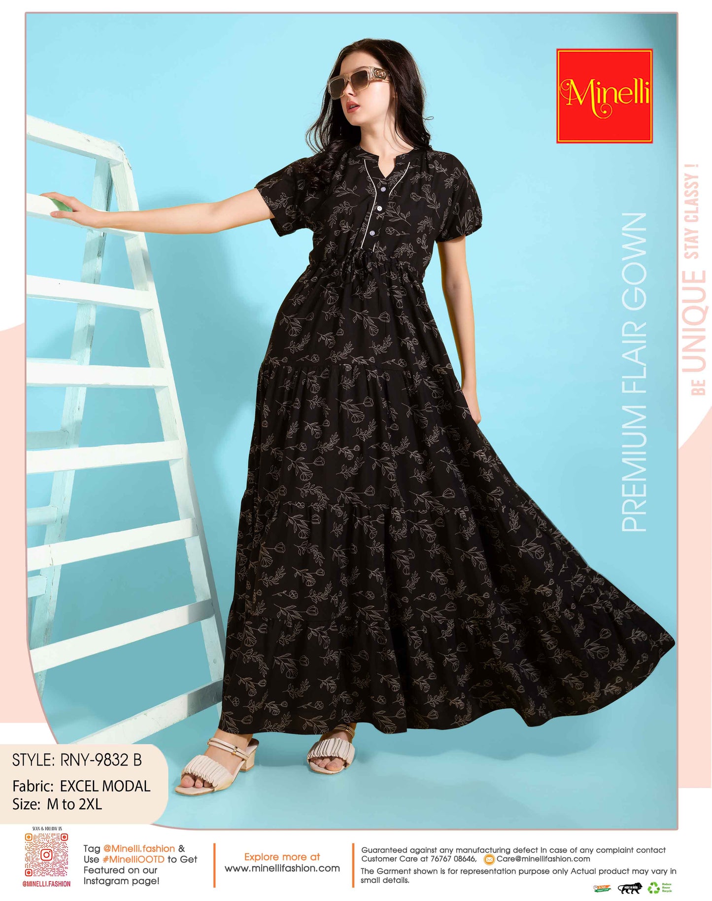 Womens Black-Colored Premium Flare Gown