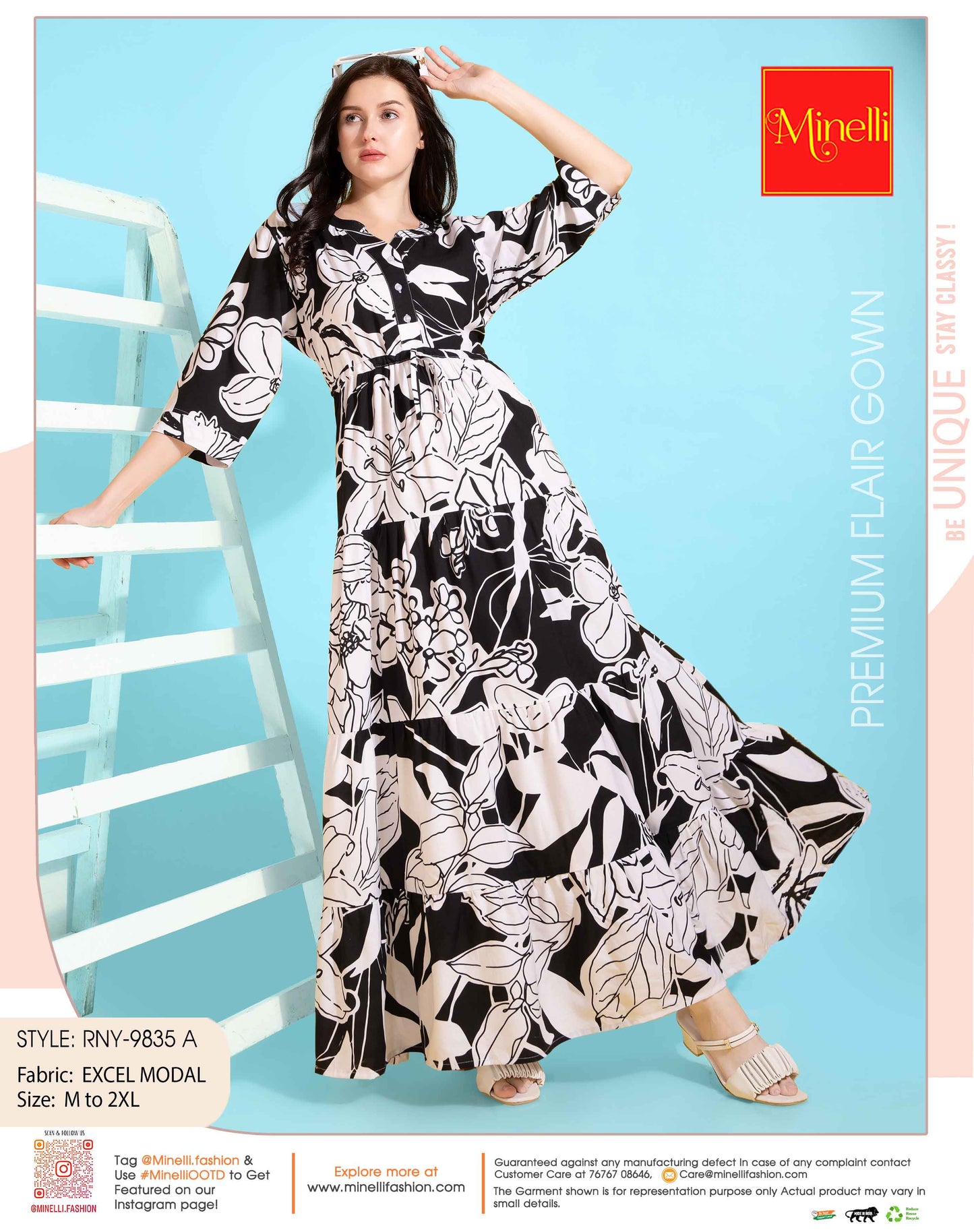 Womens Black-Colored Premium Flare Gown