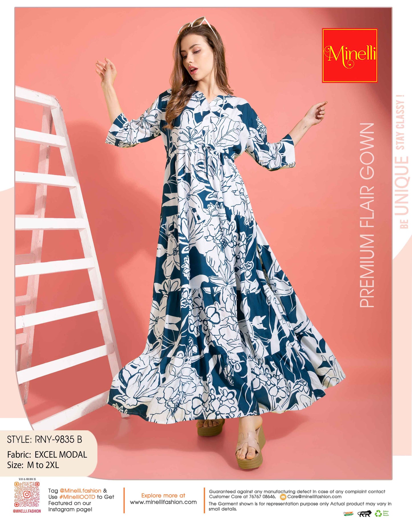 Womens Indigo-Colored Premium Flare Gown