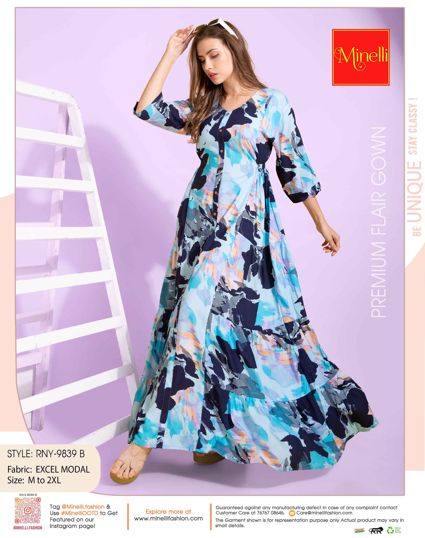 Womens L.Blue-Colored Premium Flare Gown