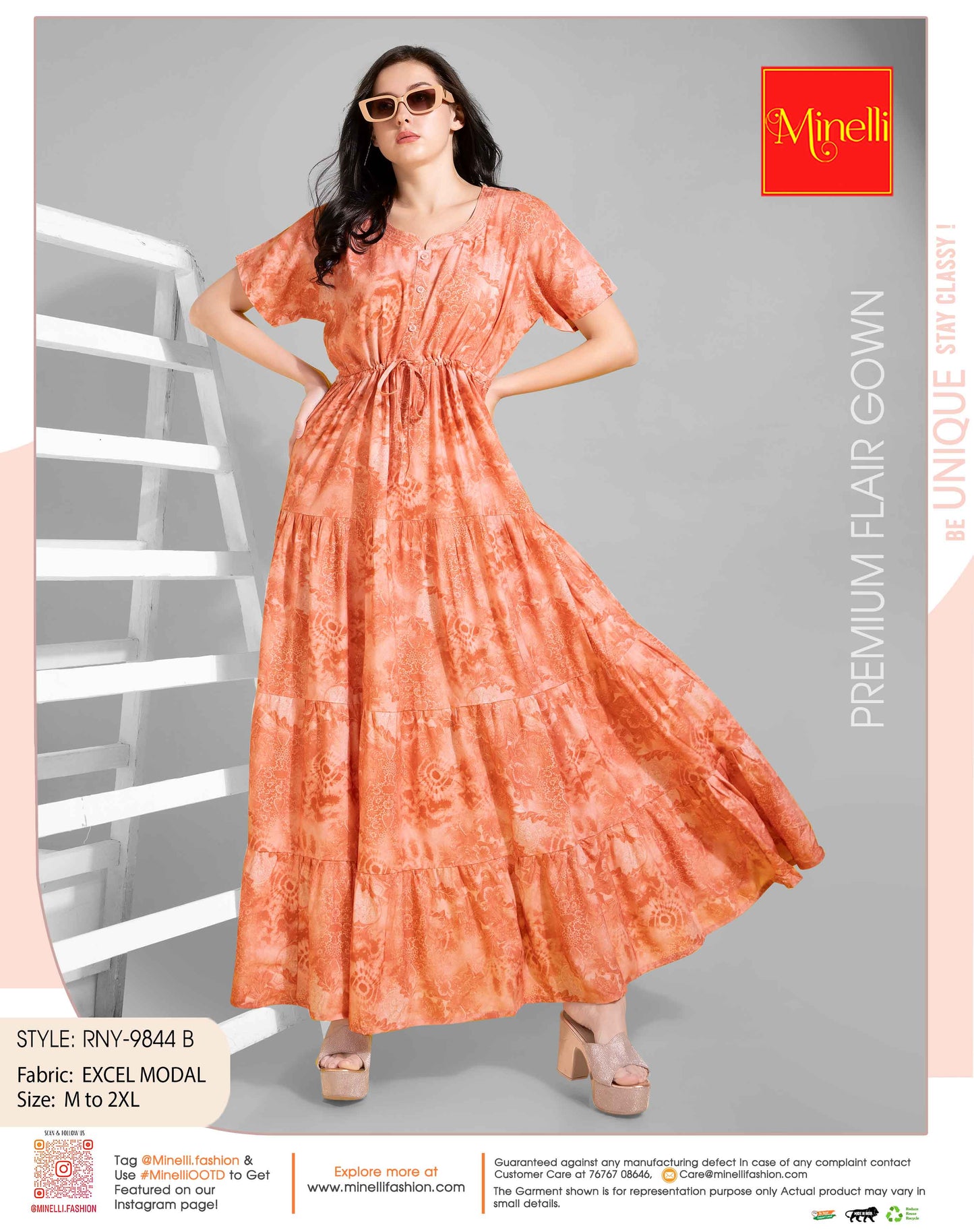 Womens Orange-Colored Premium Flare Gown
