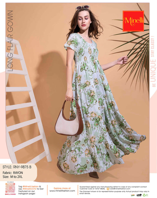 Womens Grey-Colored Flare Gown