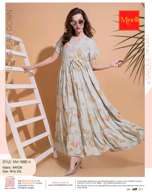 Womens Grey-Colored Flare Gown