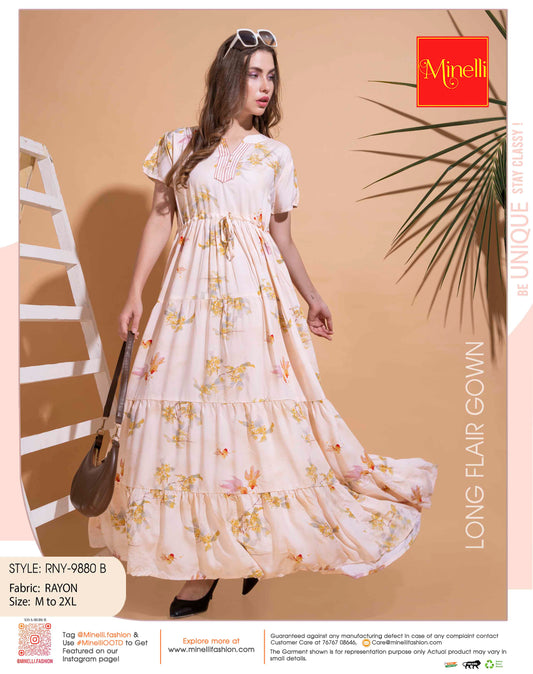 Womens L.Peach-Colored Flare Gown