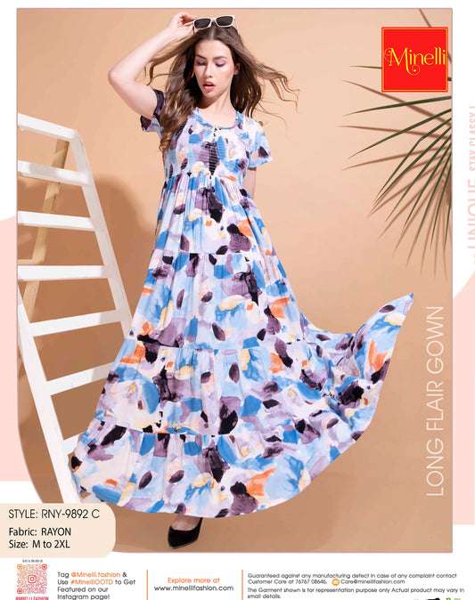 Womens Multi-Colored Flare Gown