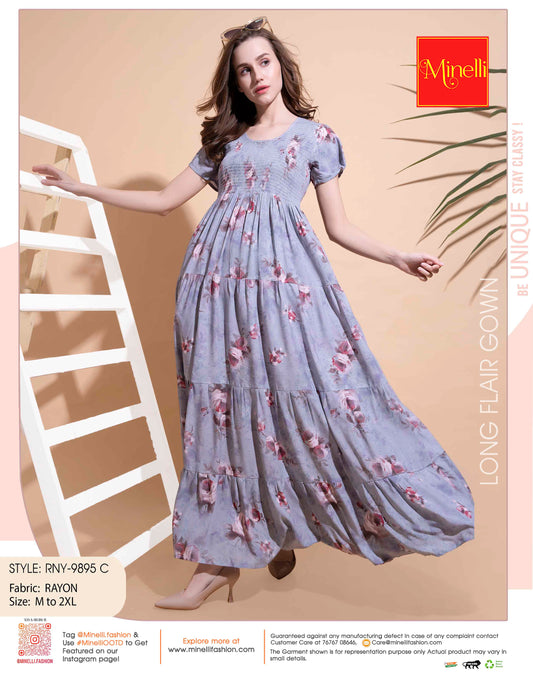 Womens Grey-Colored Flare Gown