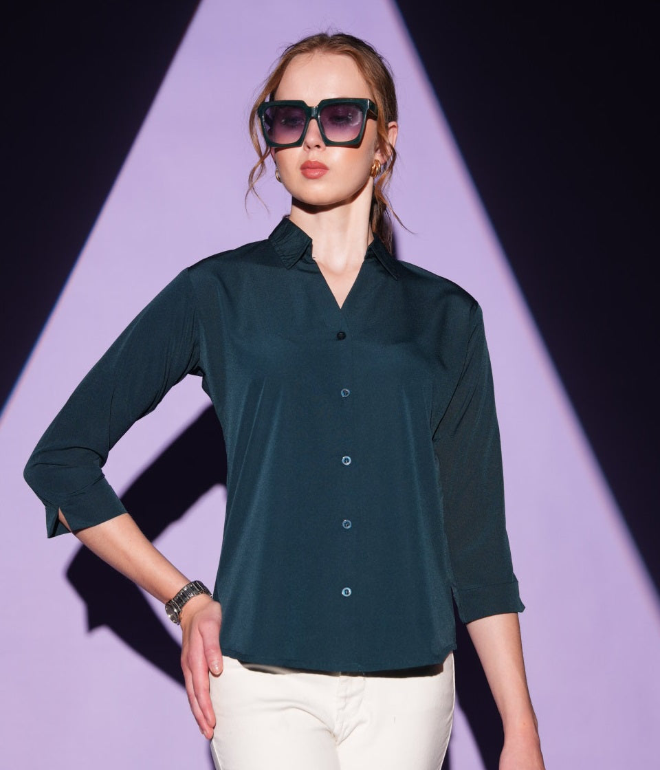 D.Teal-Colored Solid Formez Shirt