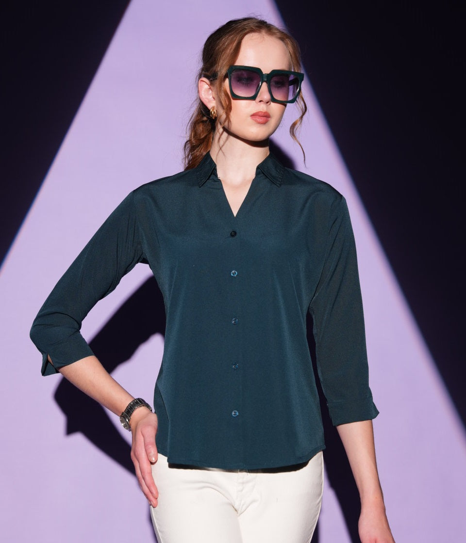 D.Teal-Colored Solid Formez Shirt