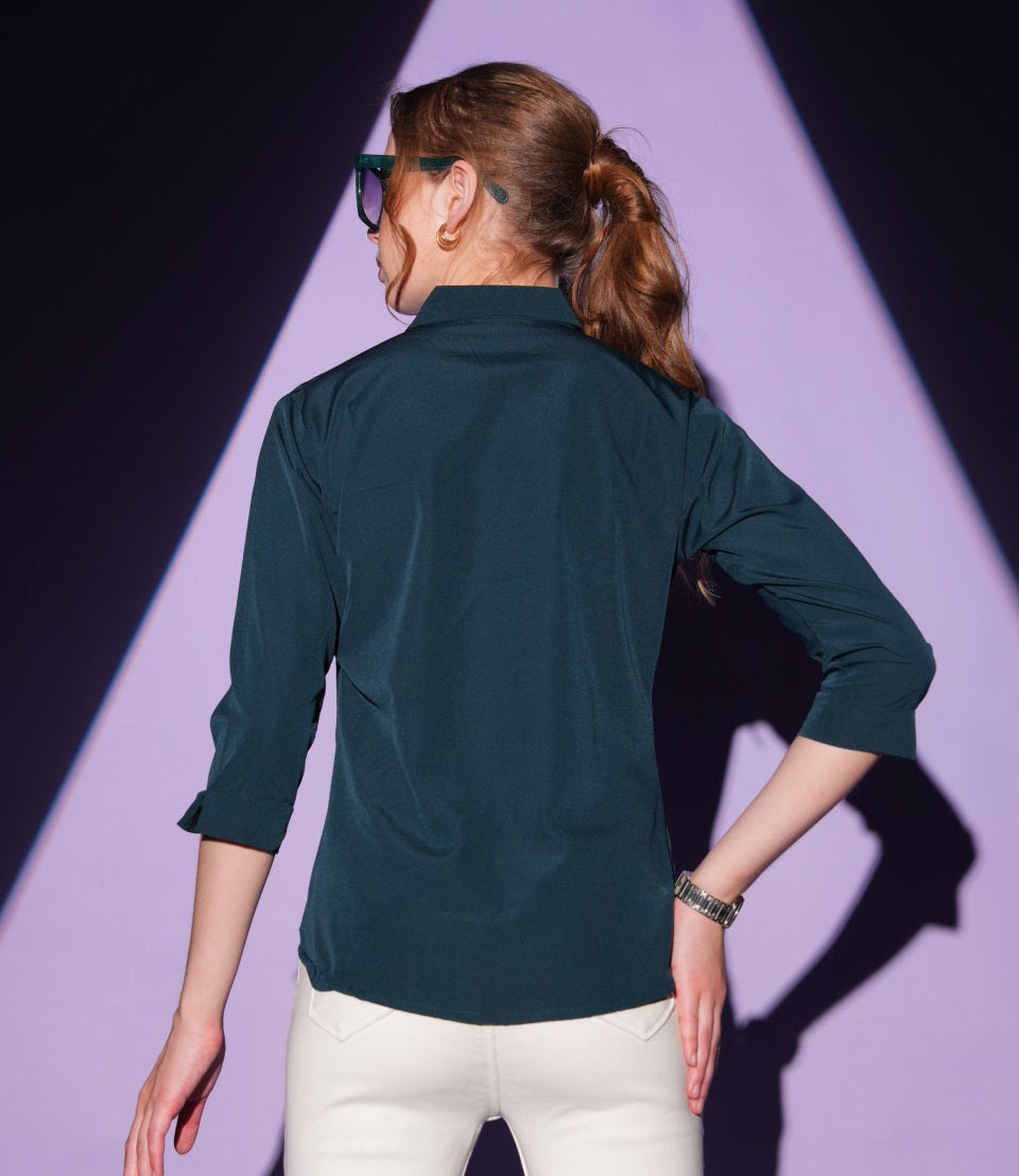 D.Teal-Colored Solid Formez Shirt