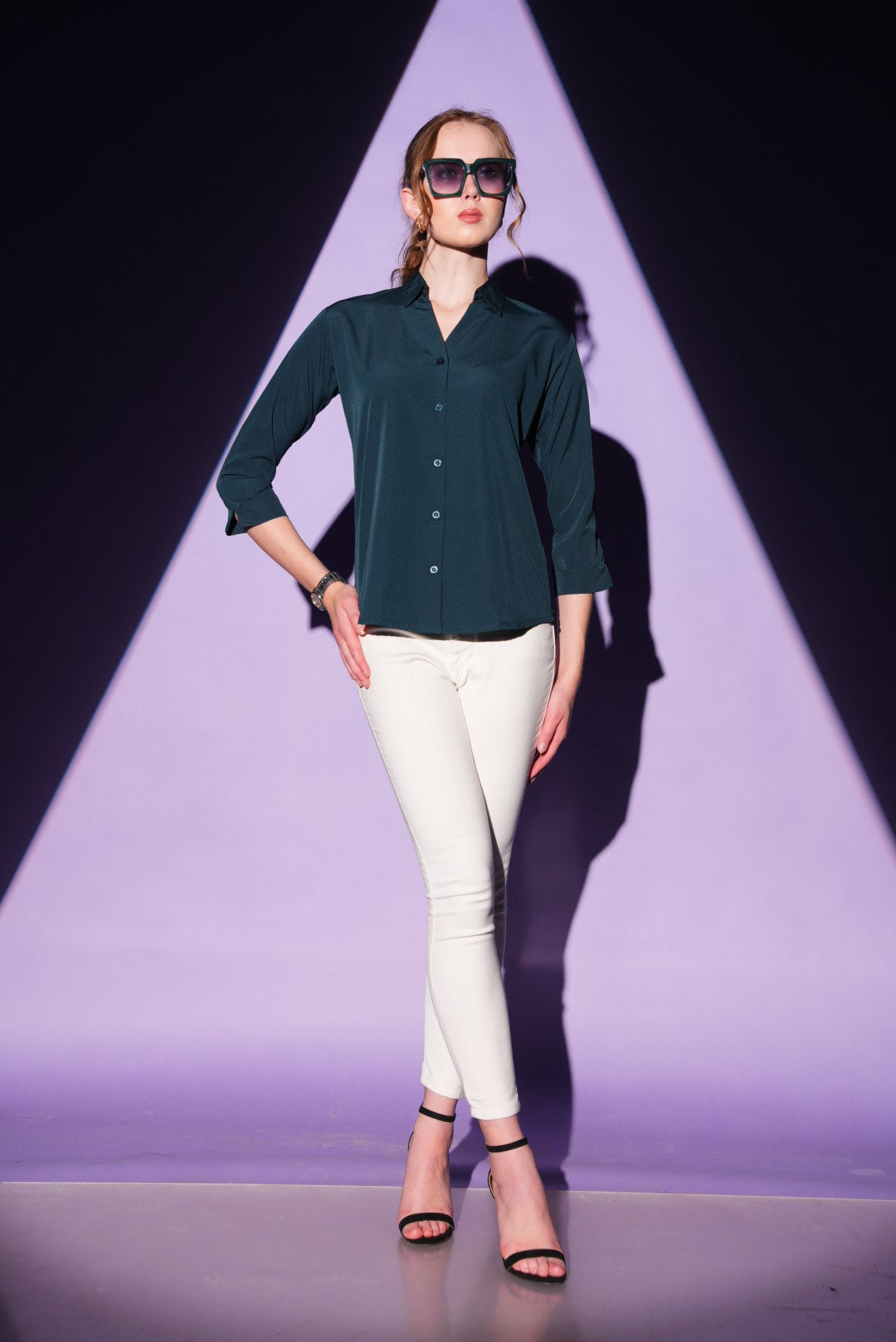 D.Teal-Colored Solid Formez Shirt