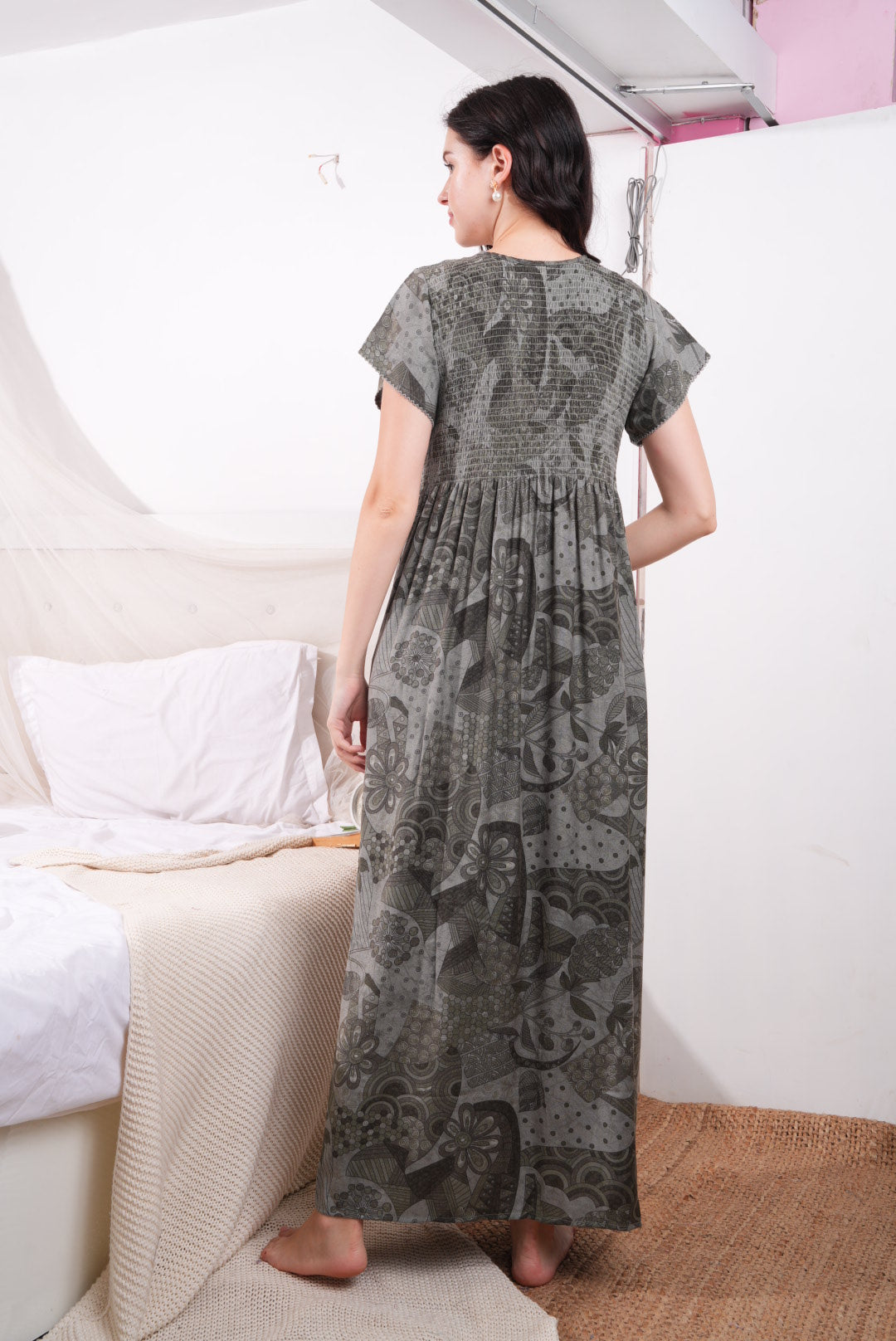 Dusty Grey-Colored Alpine Smoking Nightdress