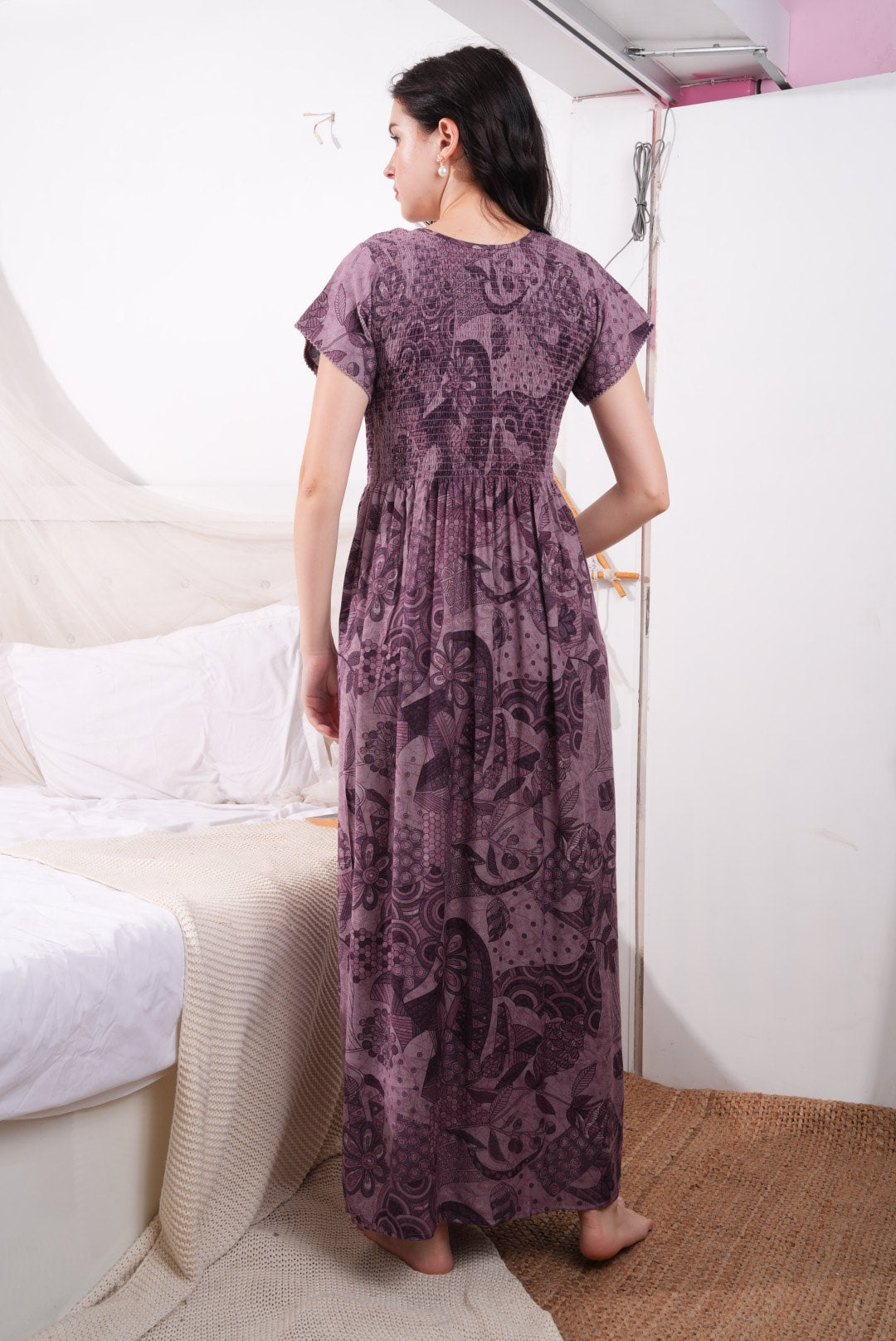 Magenta-Colored Alpine Smoking Nightdress