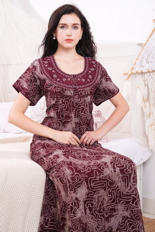 Maroon-Colored Alpine Pleated Nightdress
