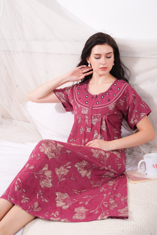 Solid Pink-Colored Alpine Pleated Nightdress
