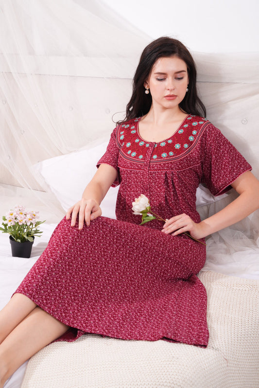 Red-Colored Alpine Pleated Nightdress