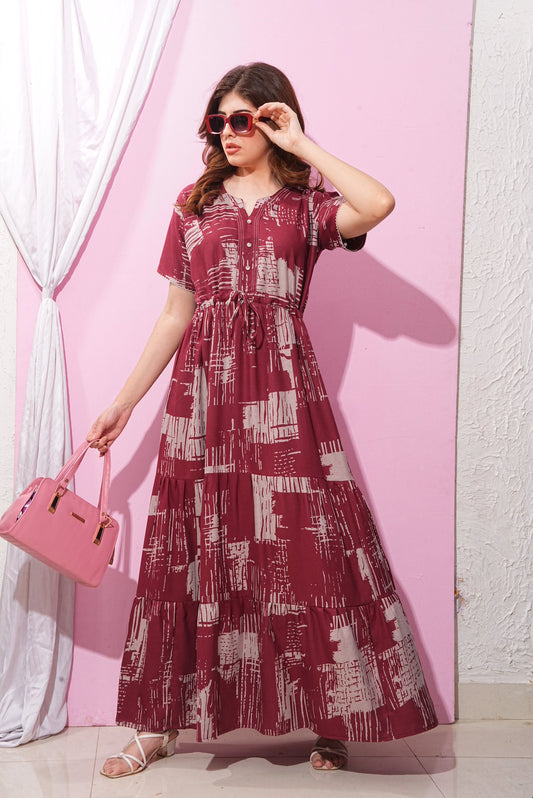 Maroon-Colored Premium Flare Gown
