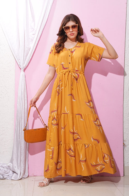 Mustard-Colored Premium Flare Gown