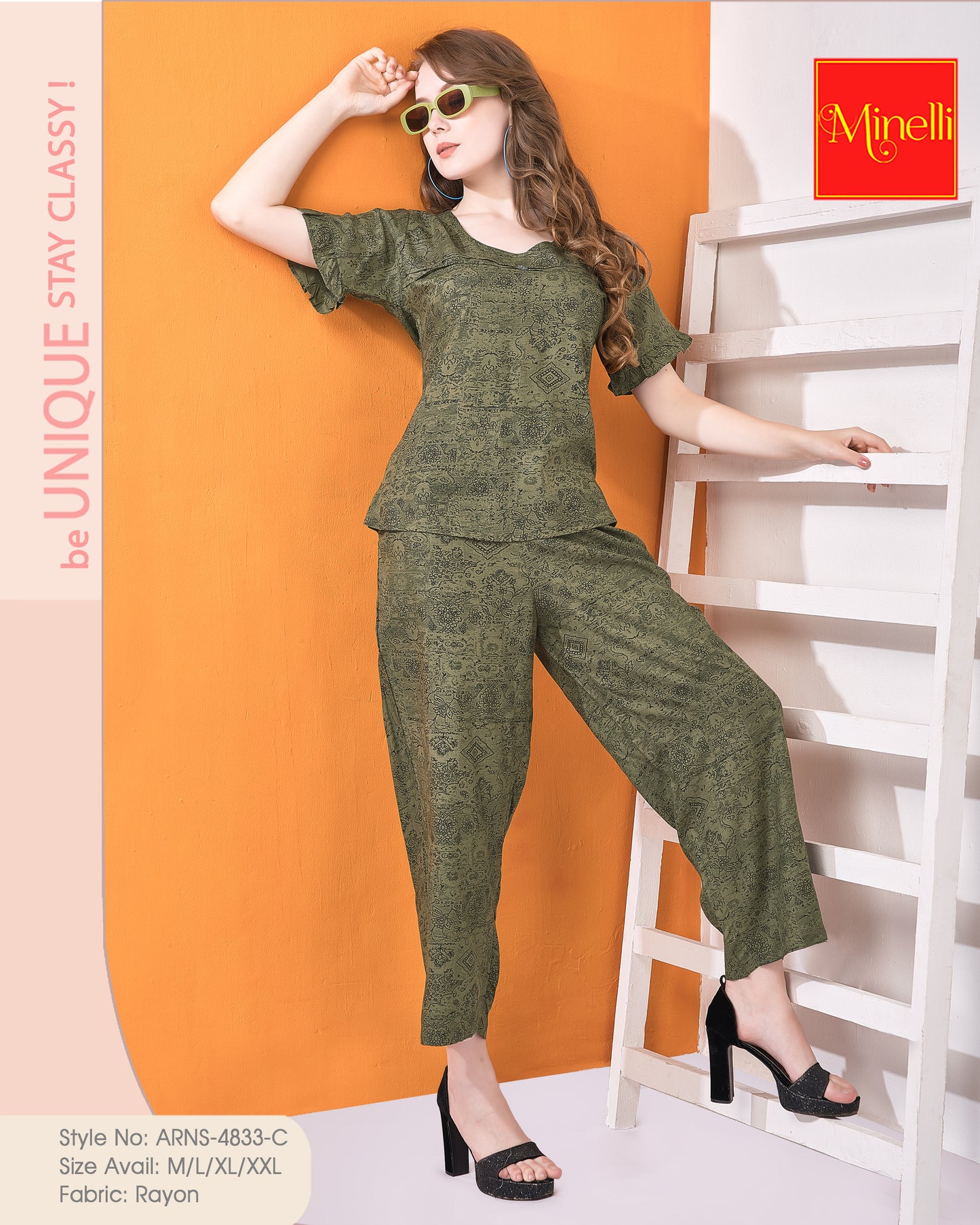 Womens Printed Co Ord Set - Green