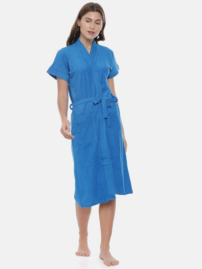 Womens Solid Bathrobe - Blue