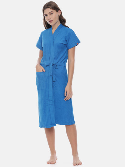 Womens Solid Bathrobe - Blue