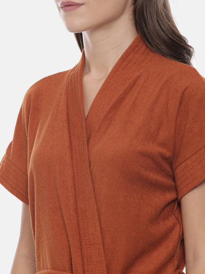 Womens Solid Bathrobe - Brown