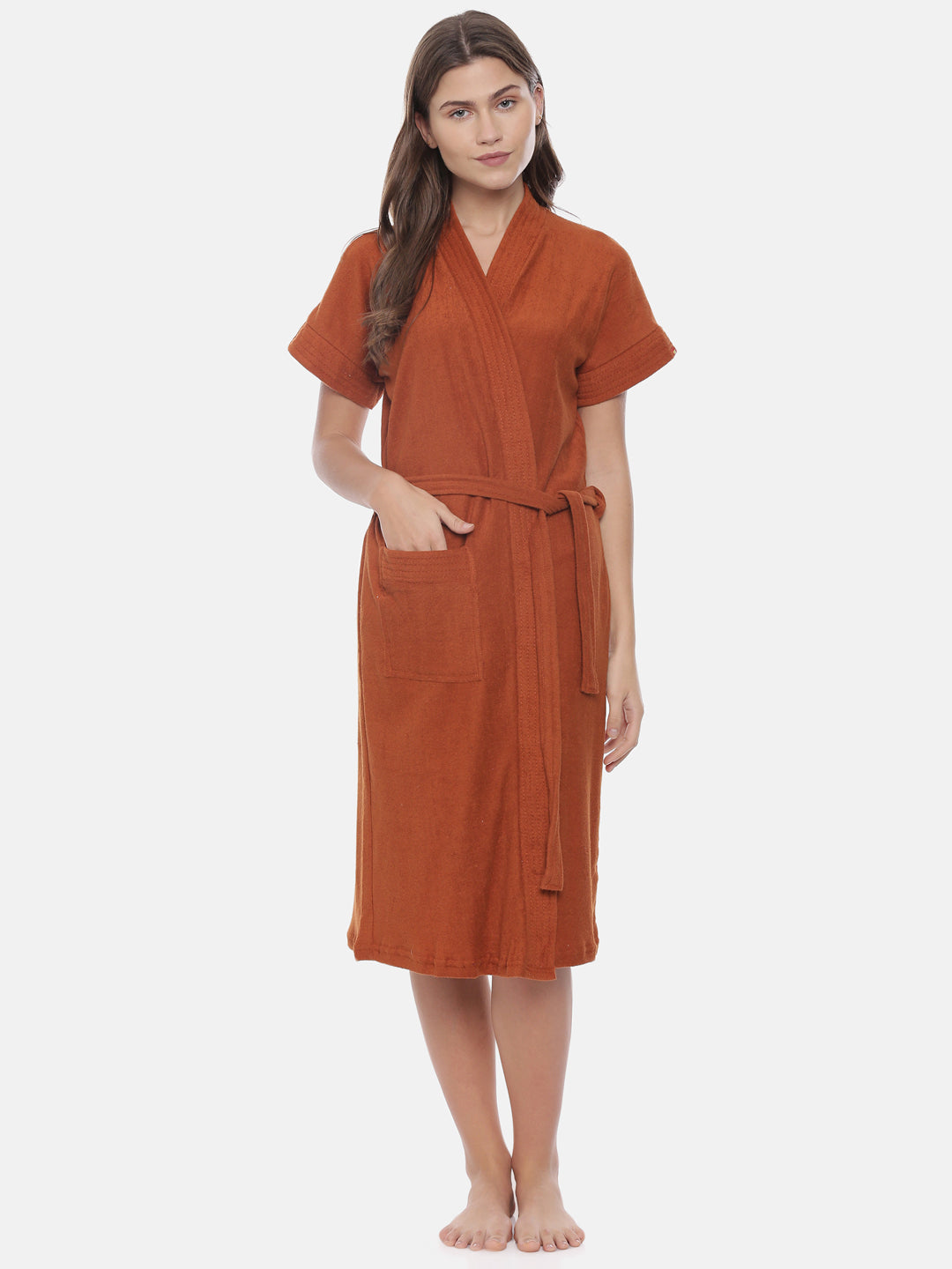 Womens Solid Bathrobe - Brown