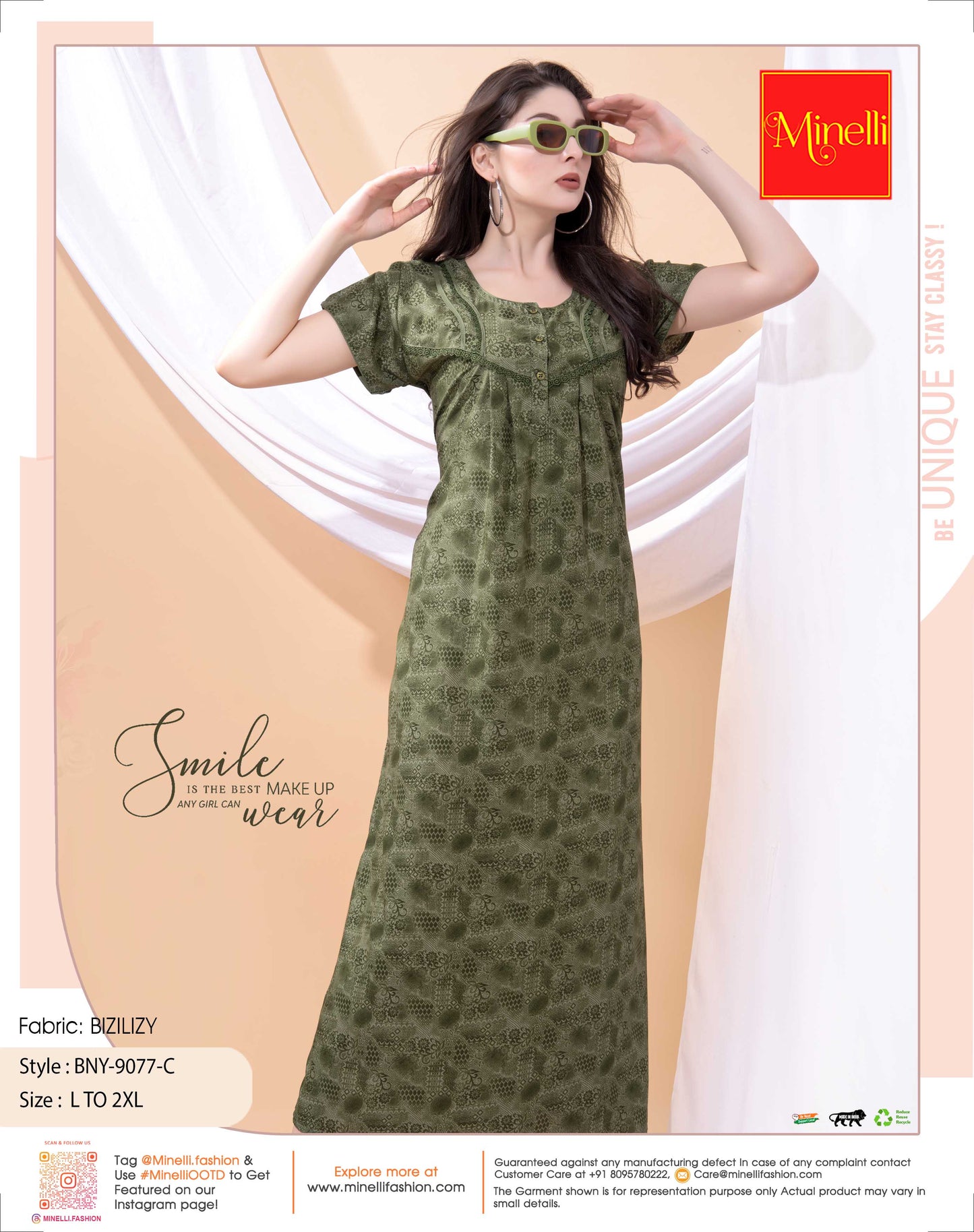 Womens Green Bizilizy Pleated Nightdress